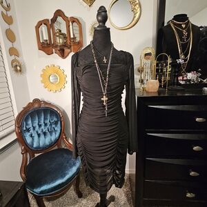 Bar III Black Long Sleeve Ruched Dress
